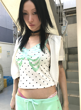 FOURFORTY DOTTY BONED CAMI 薄荷曼波 骨架波点蕾丝吊带背心