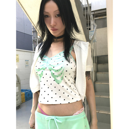 FOURFORTY DOTTY BONED CAMI 薄荷曼波 骨架波点蕾丝吊带背心