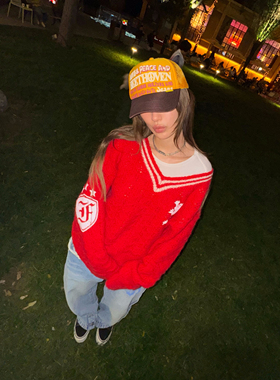 FOURFORTY 58 V-NECK FADED PRINT SEWATER 漆感印花 V领粗针毛衣