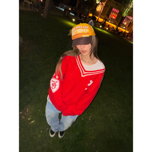 NECK FADED PRINT FOURFORTY 漆感印花 SEWATER V领粗针毛衣