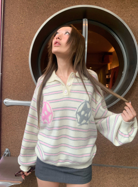 FOURFORTY STAR EYES POLO SWEATER 闪萌星星 条纹毛衣POLO