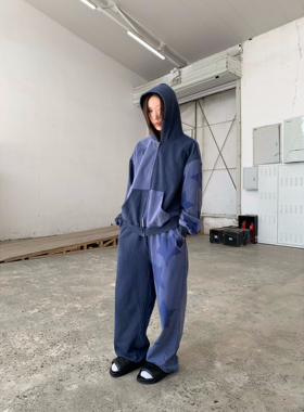 FOURFORTY PATCHWORK SHADOW STARS  水洗法工蓝卫衣卫裤套装