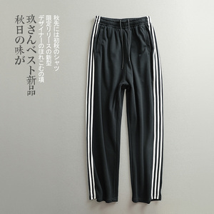 【见川】秋季韩系复古 极简 侧织带运动风宽松阔腿拖地运动卫裤男
