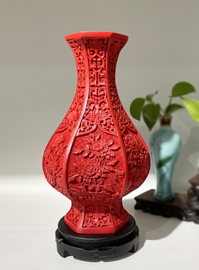 扬州漆器花瓶摆件剔红雕漆工艺品古典中式特色搬家开业商务送礼品