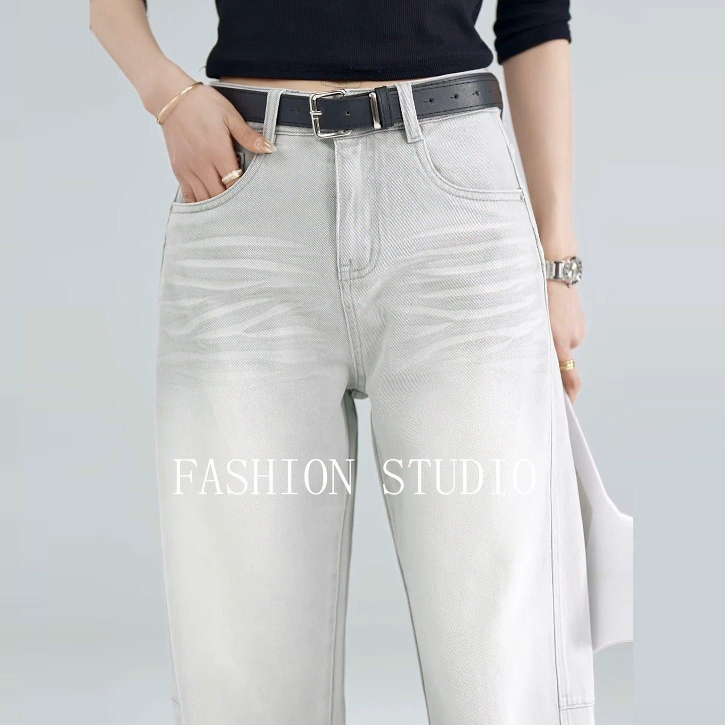 啄木鸟美式风高腰阔腿牛仔裤女2025春秋莫兰迪灰显瘦垂感直筒裤,女装/女士精品,牛仔裤,淘宝优惠券,粉丝福利购,淘宝优惠卷