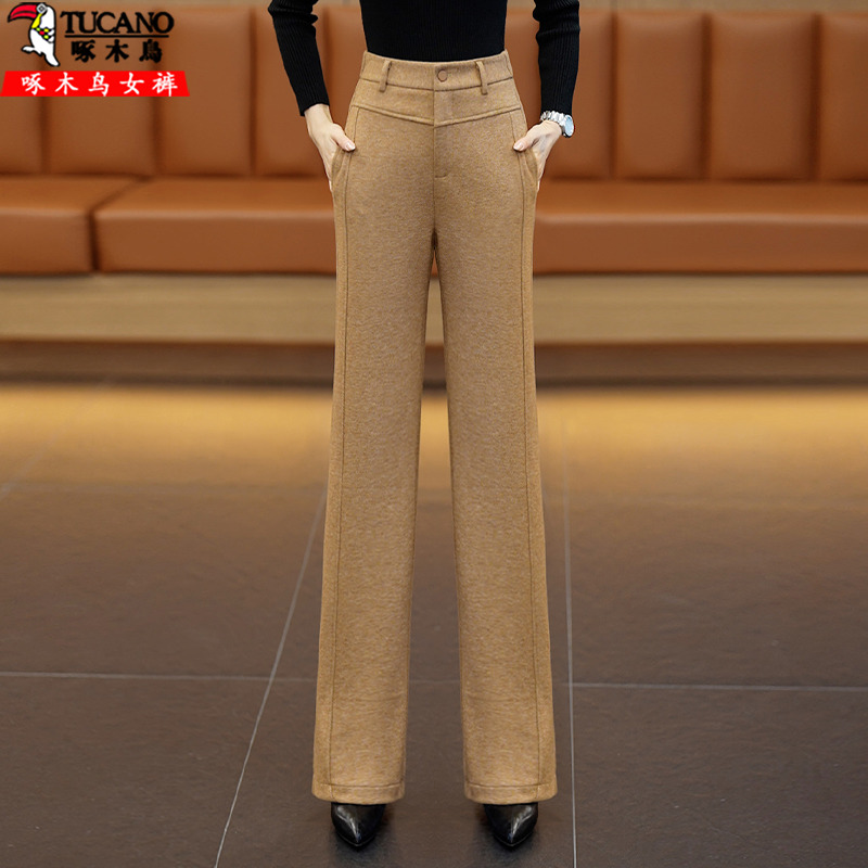 啄木鸟羊毛高腰垂感显瘦阔腿裤女