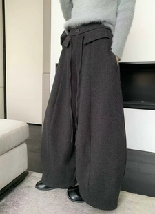 半松紧腰宽松系绳设计毛呢哈伦阔腿裤 时尚 2025新款 女M 2120冬季