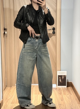 Jeans2619春季2026新品休闲纯棉无弹美式蓝色阔腿弯刀牛仔裤长裤Y