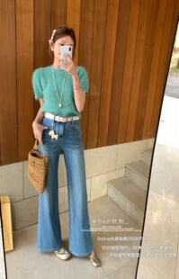 TOP欧制7858 四面弹不贴腿十分筒喇裤女2026春款韩版小个子牛仔裤