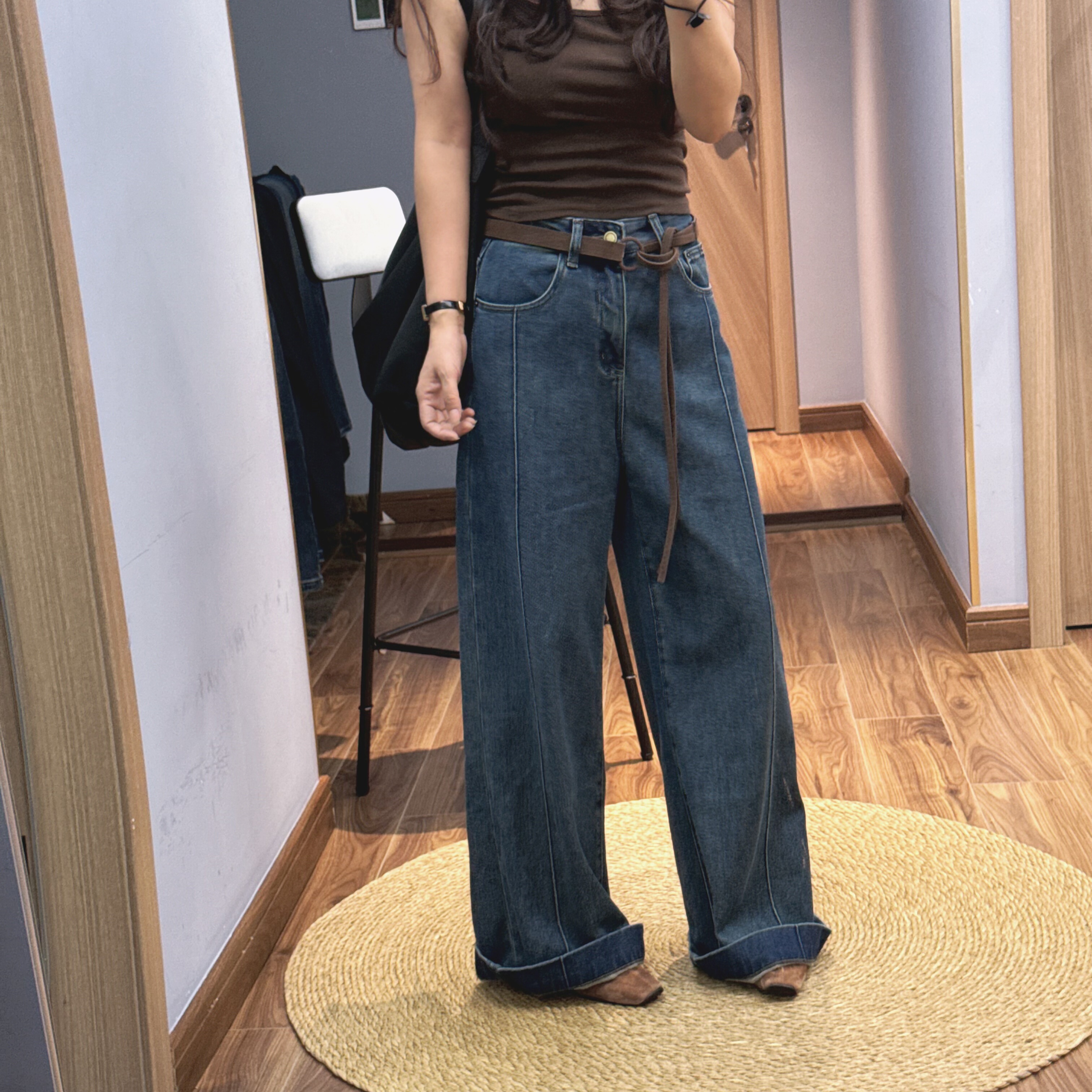 JEANS 8986 冬季磨毛2025新款高腰无弹高腰直筒阔腿牛仔裤长裤女Y