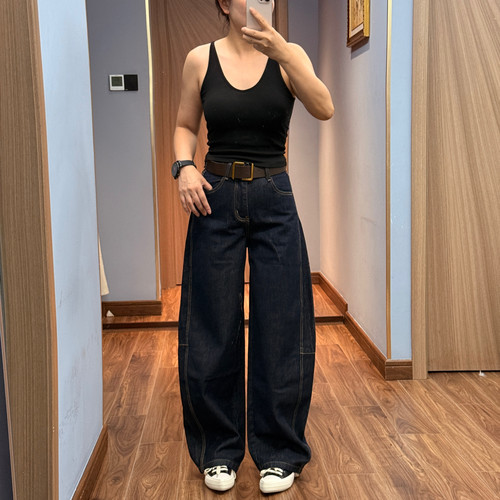 特价 766 -1  7秋季新款美式高腰无弹高腰阔腿弯刀牛仔裤女H