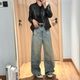 喷漆蓝色阔腿弯刀牛仔长裤 高腰无弹美式 女Y 2026新款 Jeans6171春季