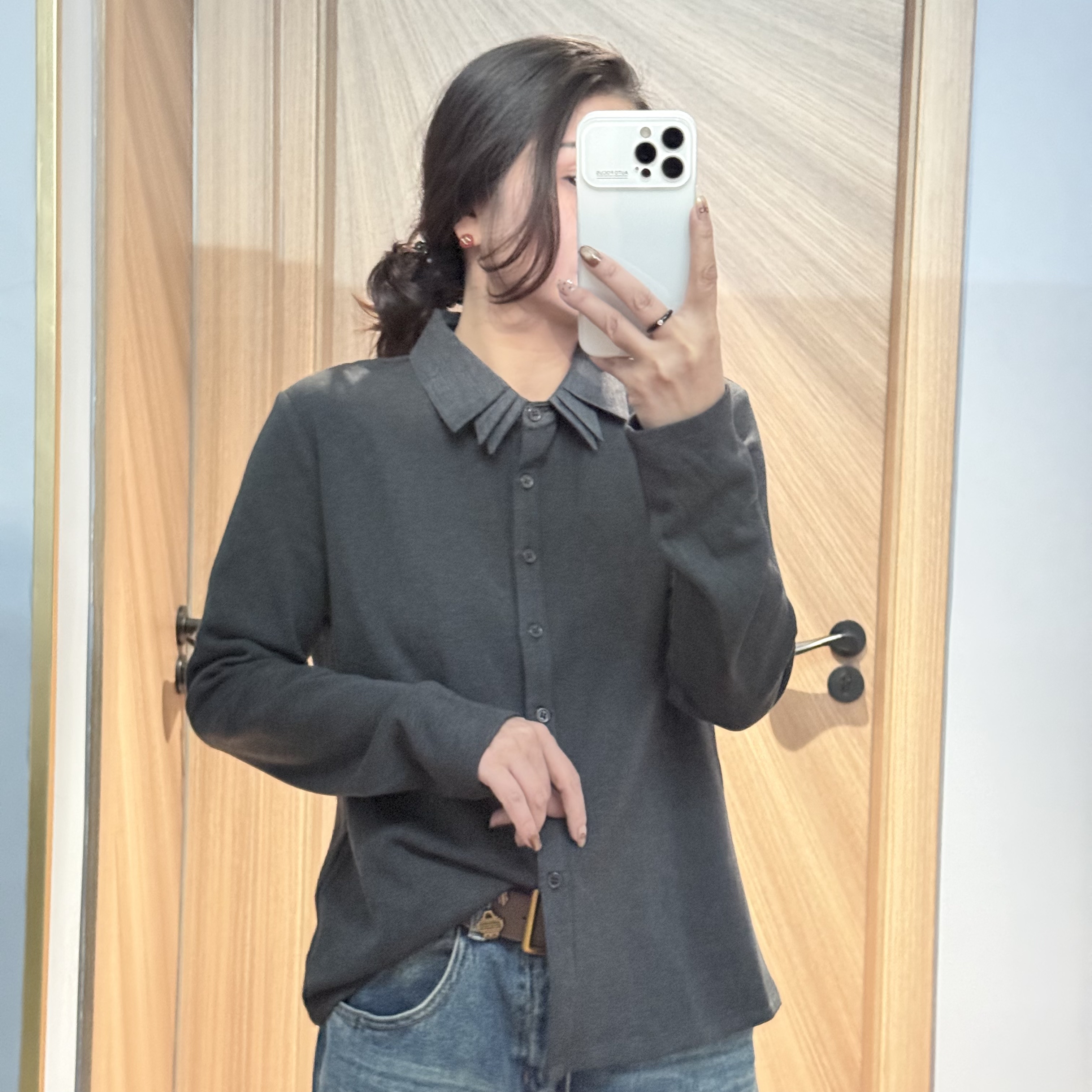 欧版31188 秋冬衬衫领单排扣外套女韩版磨毛德绒休闲宽松保暖上衣