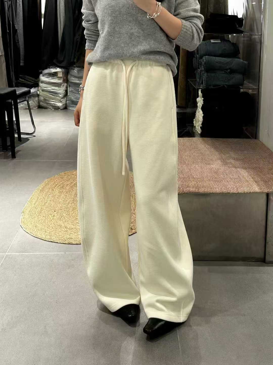 DY 1981-1冬季不倒绒羊毛阔腿裤2025新款松紧腰抽绳直筒裤长裤女W