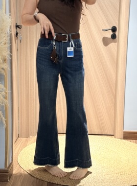 欧货 Y154小个子秋季 2025新款高腰四面弹直筒喇叭牛仔九分裤女 B