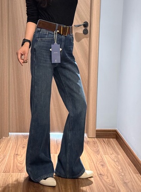 JEANS 3521冬季加厚绒直筒喇叭裤女2025高腰弹力宽松拖地喇叭裤 S