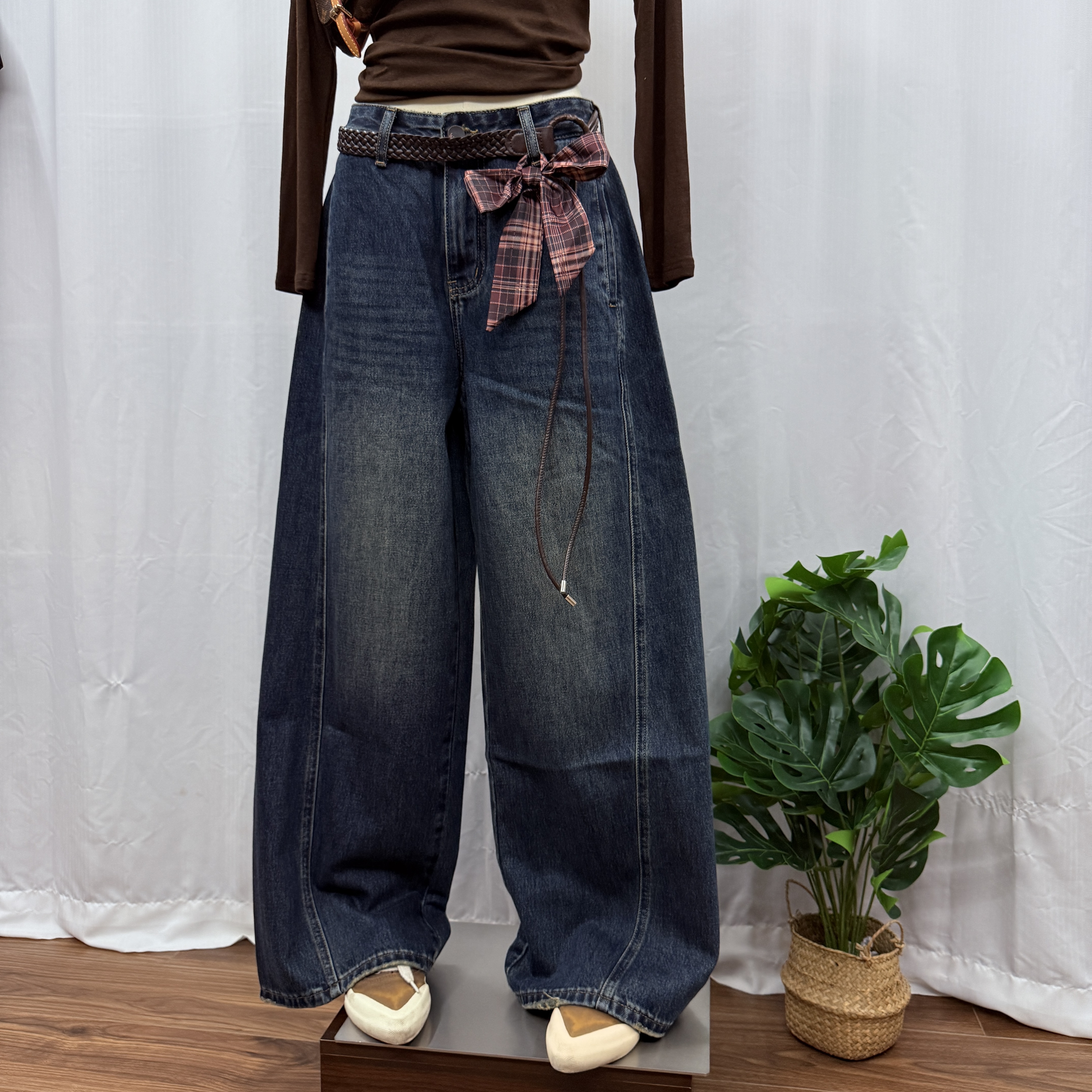 欧洲站 91789 秋季2025新品美式个性无弹蓝色牛仔裤高腰阔腿长裤X