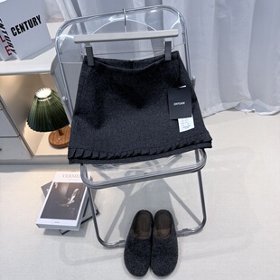 新歌加里纣高腰显瘦下摆木耳边羊毛呢直筒半身短裙女S 2207冬季