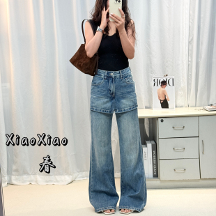 春季 2026新款 高腰蓝色无弹裙裤 女 66012 阔腿喇叭拖地裤 AIJIA