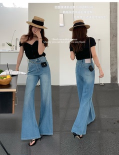 DM 7289 四面弹侧开叉喇叭裤女2026春装新款不贴腿微喇牛仔长裤女