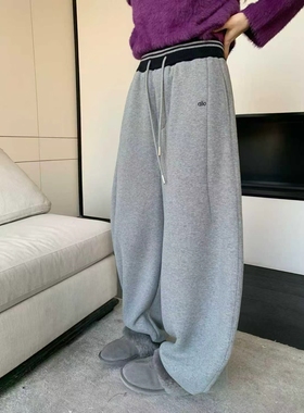 DY2167冬季厚绒2025新款抽绳松紧腰宽松加绒阔腿弯刀休闲卫裤女MS
