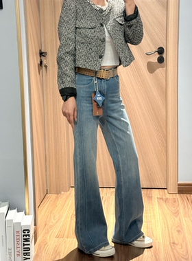 Jeans3202-1春季2026新款高腰四面彈修身浅蓝色微喇叭裤牛仔裤女B