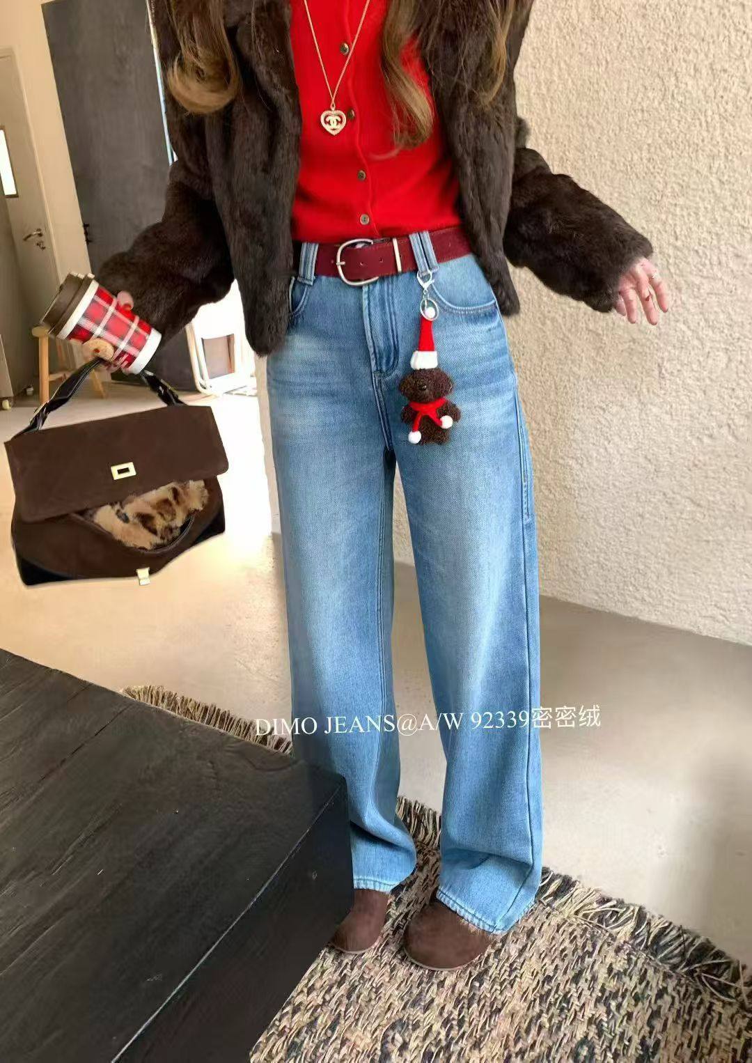 DM92339正版个性挂件高腰宽松显瘦复合绒窄版阔腿牛仔裤女冬季,女装/女士精品,牛仔裤,淘宝优惠券,粉丝福利购,淘宝优惠卷