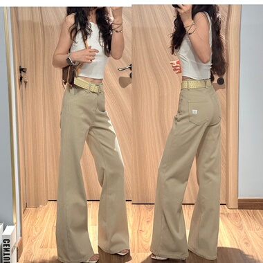 欧货 73171春季2026新款直筒微喇叭裤女高腰四面弹宽松拖地裤女 B