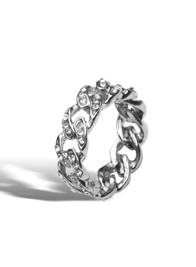 镶嵌满钻链条戒指钛钢不褪色