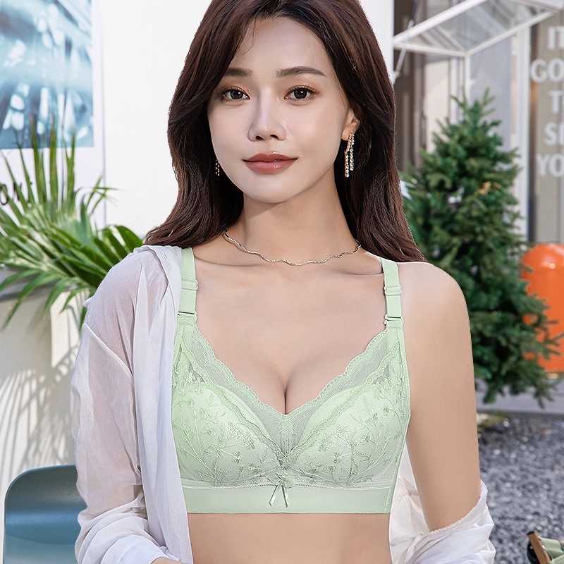 波波女神胸聚拢女生夏季轻薄透气文胸蕾丝性感薄款无钢圈内衣女士