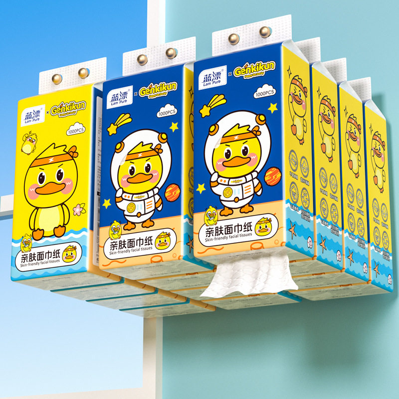 蓝漂工厂小黄鸭联名款挂式抽纸原生木浆白色纸巾餐巾纸小黄鸭IP