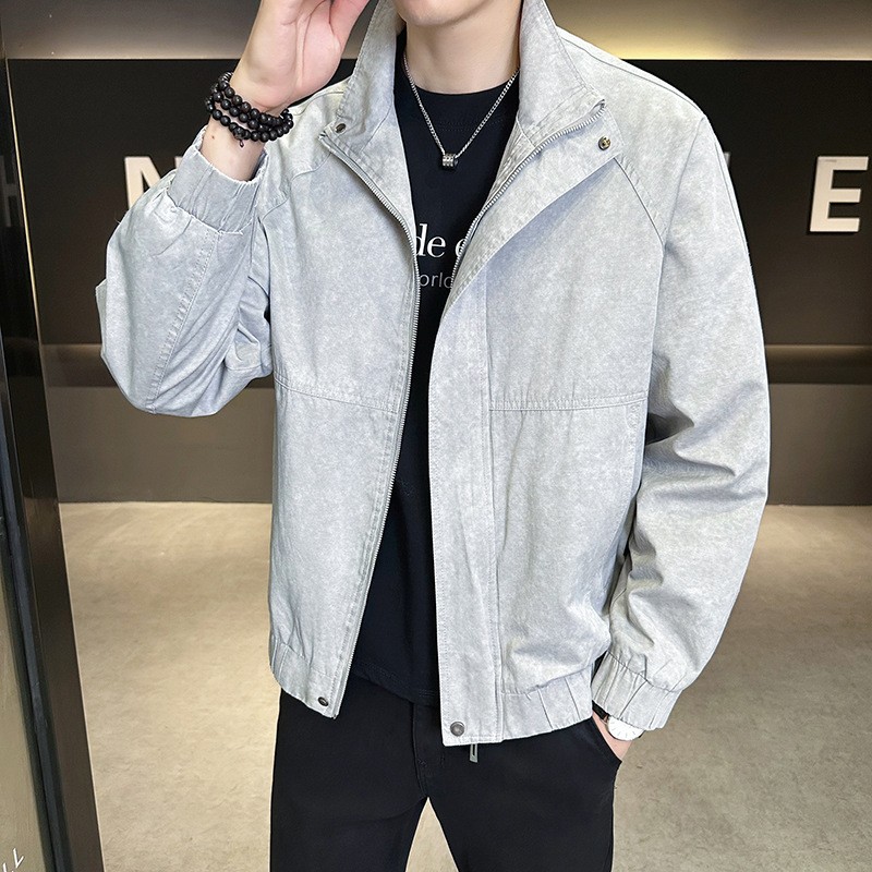 秋冬立领机车宽松牛仔夹克男