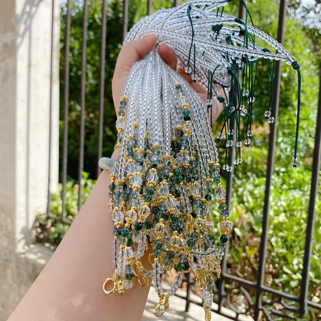 薰衣草紫水晶珠链项链挂绳项链毛衣链百搭水晶玉石唐卡佛牌款4mm