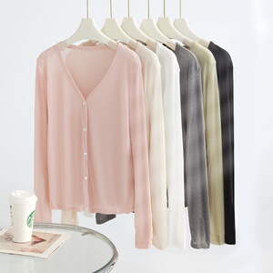 春夏新款莱赛尔天丝防晒开衫女薄款空调衫外搭慵懒风遮阳针织上衣