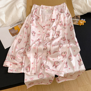 秋季大码冰雪丝睡衣女250斤可穿胖MM家居服宽松显瘦翻领居家套装