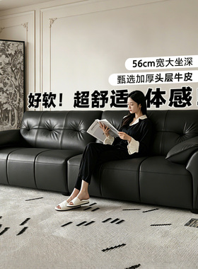 红苹果真皮沙发头层牛皮意式极简沙发2026年高级感黑色沙发DS2605