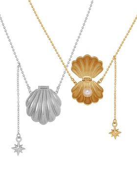 中古贝壳包 可打开中长款毛衣链沙滩海洋风流苏 钛钢项链XL622