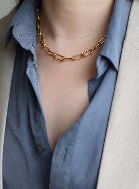 欧美百搭钛钢金银色粗链条