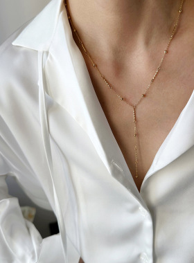 XL592 链条流苏Y形项链 时尚套索锁骨链节日礼物扭棍 钛钢镀金