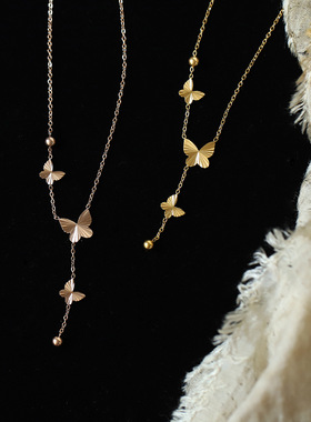 XL564 折纸蝴蝶流苏唯美小巧放射纹项链锁骨链夏季新款 钛钢材质