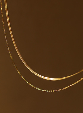 XL275 欧美INS风双层蛇骨简约项链叠戴O字链 钛钢镀18K金保色货源