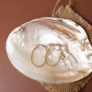 旋转细麻花绕绳简约U型欧美耳环耳扣耳圈 钛钢镀18K金女款