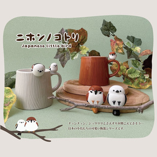 日本正版decole山雀小鸟马克杯咖啡杯陶瓷勺子 现货
