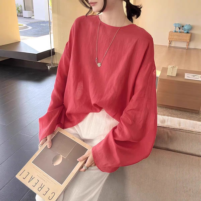 GRACETINA HOO｜法式简约高智感通勤｜天丝亚麻圆领阔袖衬衫女春