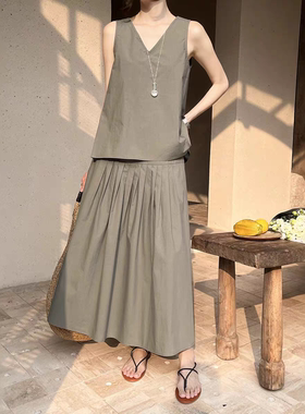 GRACETINA HOO｜法式香风高级感通勤｜V领露背背心&伞摆半裙女夏