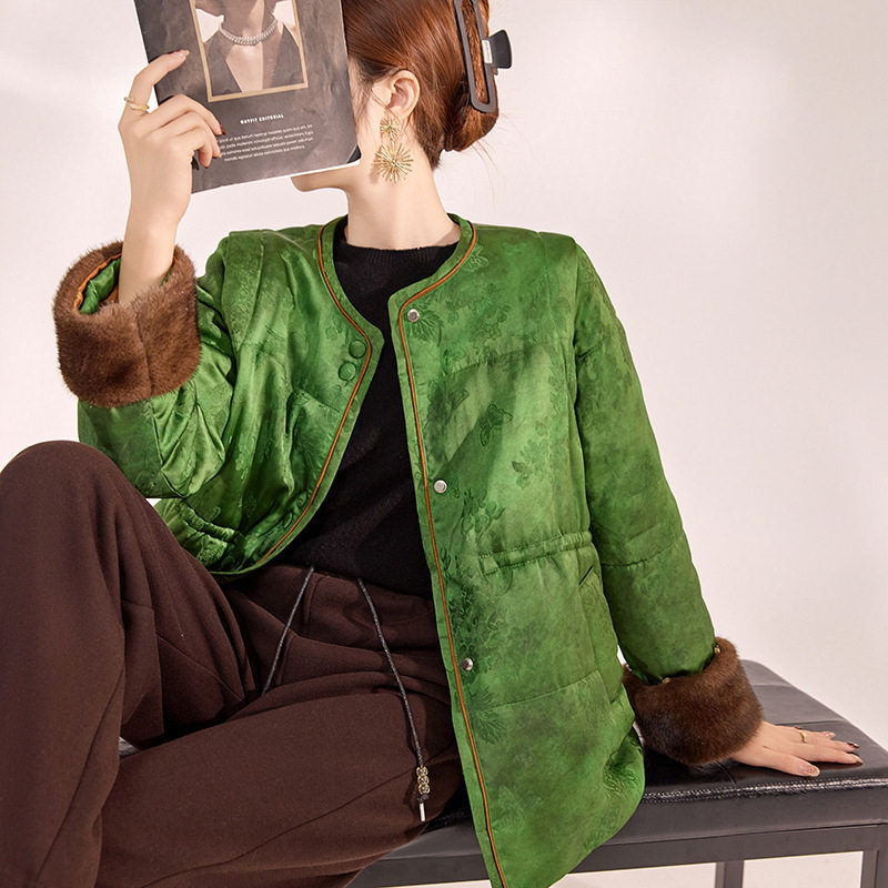 MID｜轻奢高级国风新中式｜人丝提花圆领毛袖口棉服外套女春秋冬,女装/女士精品,棉衣/棉服,淘宝优惠券,粉丝福利购,淘宝优惠卷