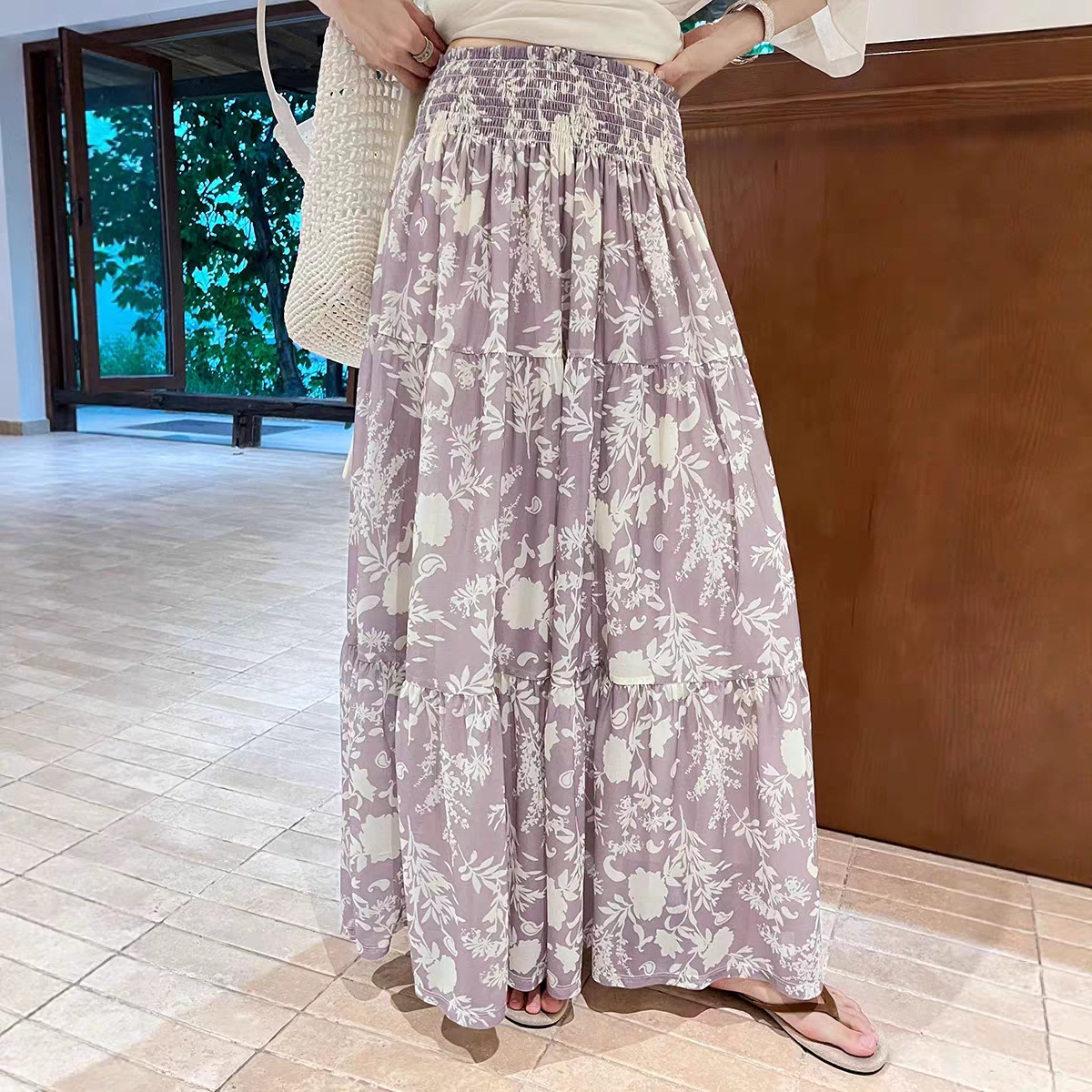 GRACETINA HOO|法式浪漫度假通勤|印花打揽拼接蛋糕半身裙女夏