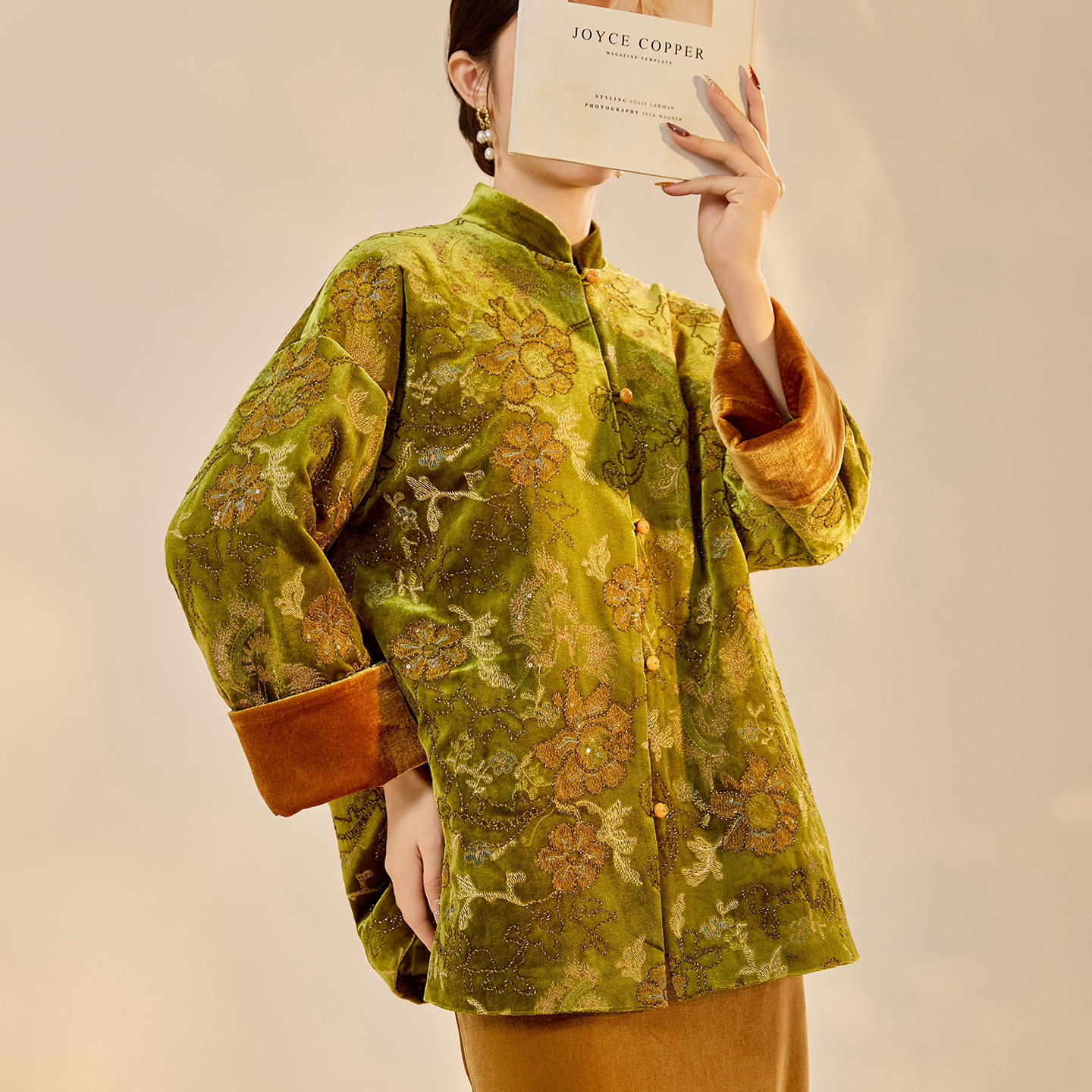 MID｜轻奢高智感国风新中式｜刺绣珠扣夹棉立领长袖外套女春秋冬,女装/女士精品,棉衣/棉服,淘宝优惠券,粉丝福利购,淘宝优惠卷