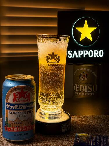 札幌sapporo银座lion限定啤酒杯玻璃杯水杯日本产全新有盒400ml