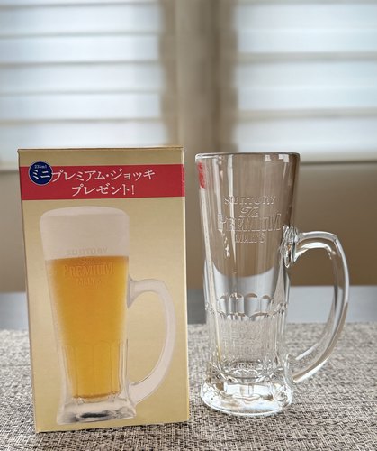 国现秒发日本啤酒杯三得利万志中古风扎啤杯马克杯透明凹凸标